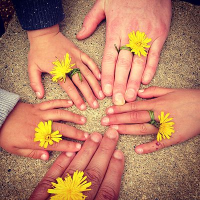 Hände Familie Kreis Blumen Zusammenhalt zusammen Gemeinschaft Rheuma Liga rheumaliga 